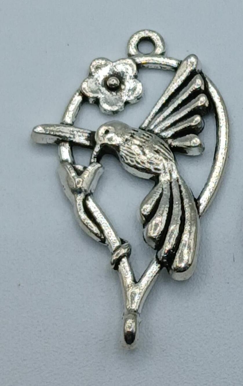 Silver Tone Hummingbird Charm Pendant Connector